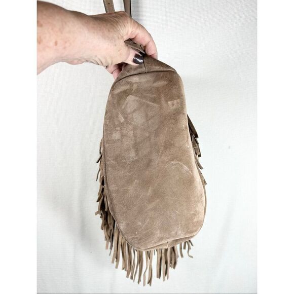 Michael Kors Billy Fringe Boho Crossbody Bag Taupe Suede Studded Western Style - Picture 6 of 16